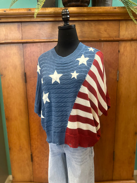 4th of July Rib Star Patch Knit Top