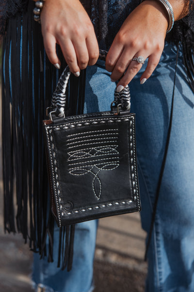 The Card Handbag in Cowboy Stitch Black