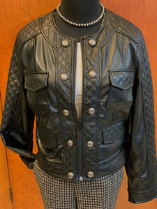 Leather jacket with quilted trims Black / Gray
