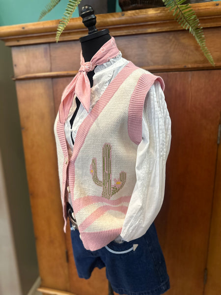 Pink Cactus Button Vest