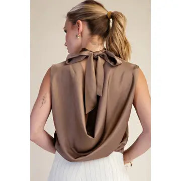 High Mock Neck Sleeveless Flowy Back Tie Too