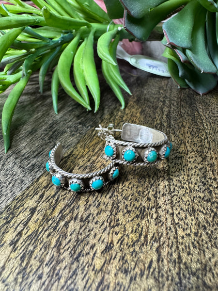 ALZ Texas Medium Zuni Style Turquoise Hoop Earring