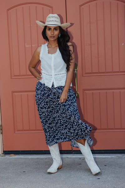 Embroidered Eyelet Sleeveless Top