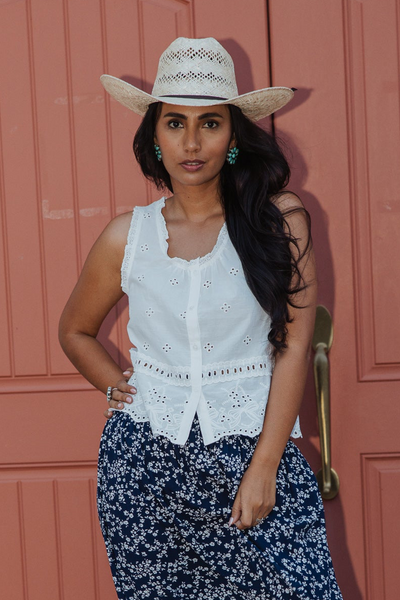 Embroidered Eyelet Sleeveless Top