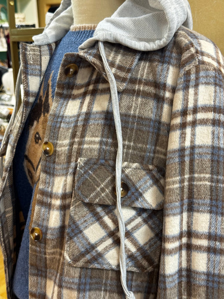 Plaid Shirt Shacket w/Hood