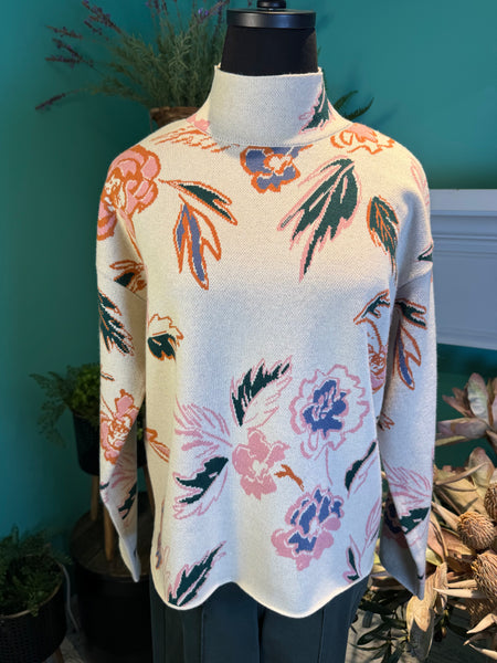 FDJ Mock Neck Floral Sweater