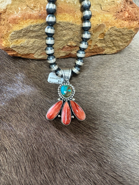 ALZ Turquoise & Orange Spiny Oyster Pendant