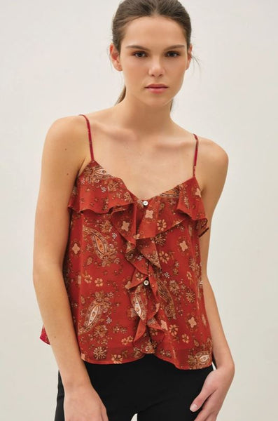 Floral Paisley Ruffle Tank