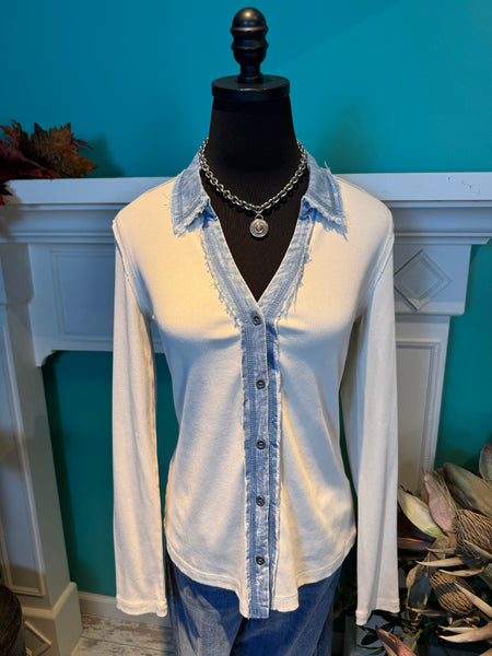 Mystree Thermal Washed Button Down Top
