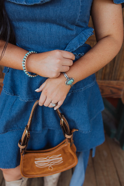 Denim Off Shoulder Ruffle Dress