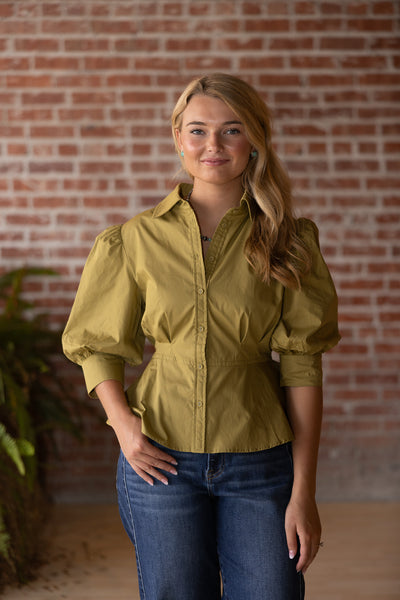 Peplum Button Down Hem Blouse