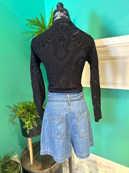 Jacquard Mock Neck Long Sleeve Top