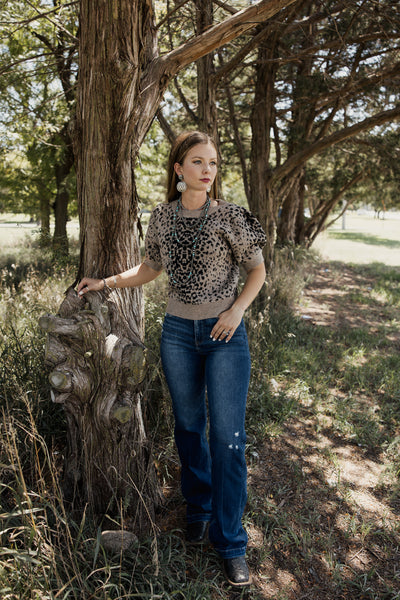 Entro Scattered Leopard Short Sleeve Sweater