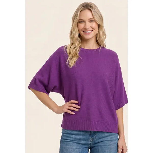 Dolman Short Sleeve Crew Neck Sweater