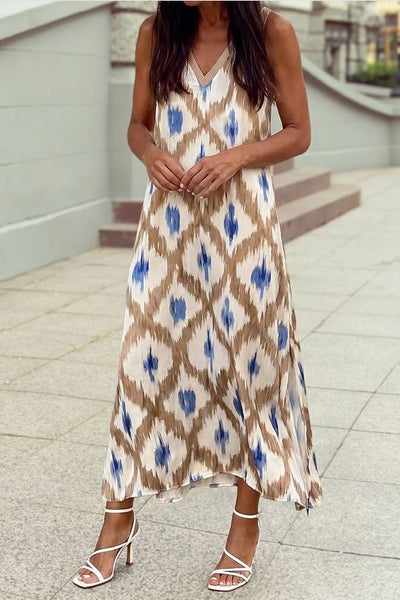 Ikat Print V-Neck Sleeveless Dress