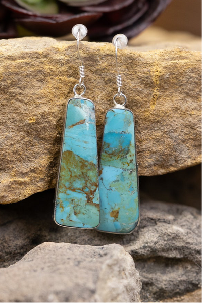 ALZ Wire Turquoise Slab with Silver Earrings