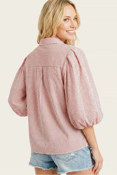 Seersucker Balloon Sleeve Top