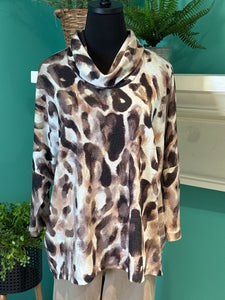 Joseph Ribkoff Leopard Cowl Neck Knit Tunic