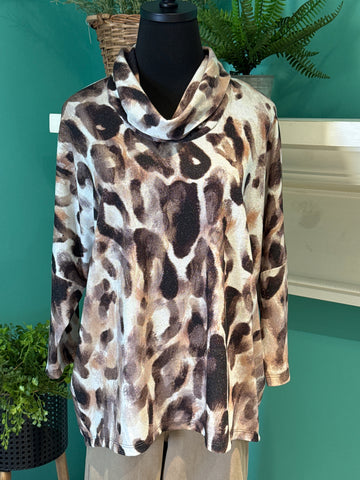 Joseph Ribkoff Leopard Cowl Neck Knit Tunic