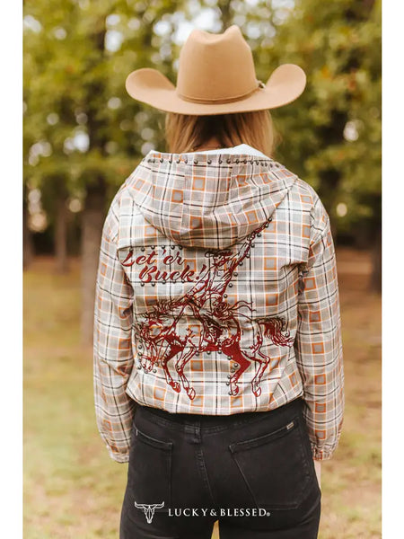 Embroidered Let’er Buck Studded Hooded Pullover Jacket