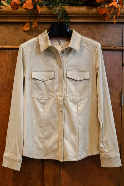 Snap Front Faux Suede Button Down