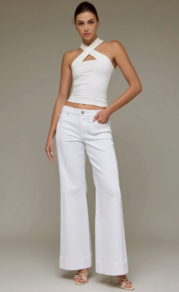 Pintuck Mid Rise Comfort Flare Jean