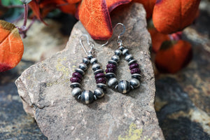 Purple Spiny Oyster / Navajo Pearl Loop Wire Earring