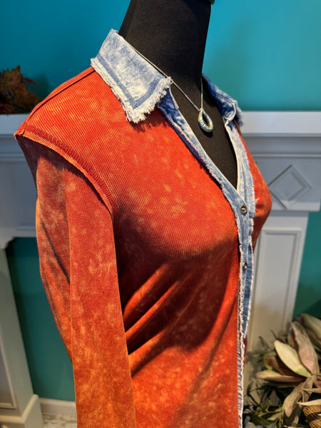 Mystree Thermal Washed Button Down Top