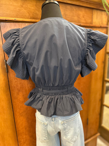 Flutter Sleeve Peplum Poplin Top