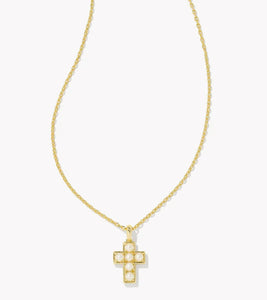 Kendra Scott Pearl Cross Necklace in Gold and Silver