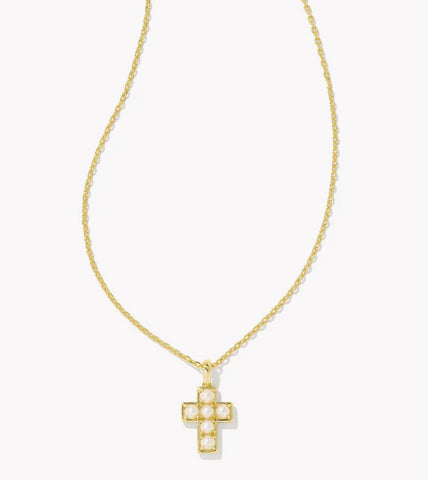 Kendra Scott Pearl Cross Necklace in Gold and Silver