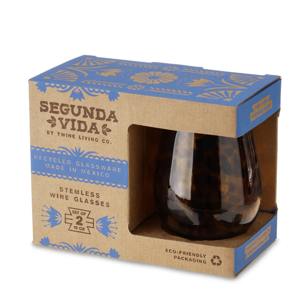 Tortuga Recycled Glass Stemless Wine Glasses Set of 2