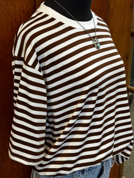 Crew Neck Shot Sleeve Striped Tee