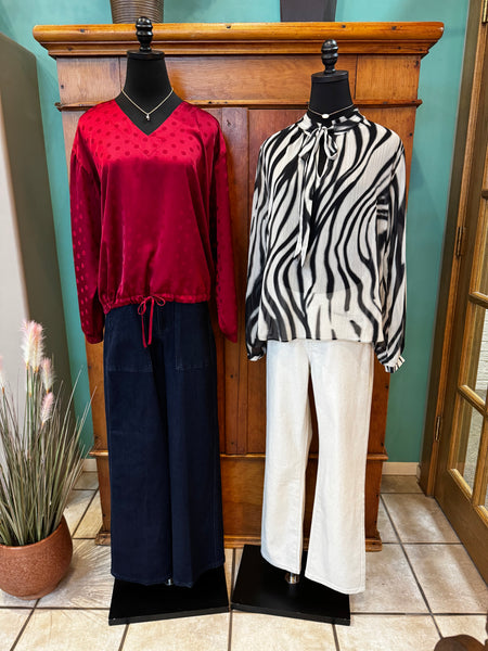 Animal Print Tie Front Long Sleeve Blouse