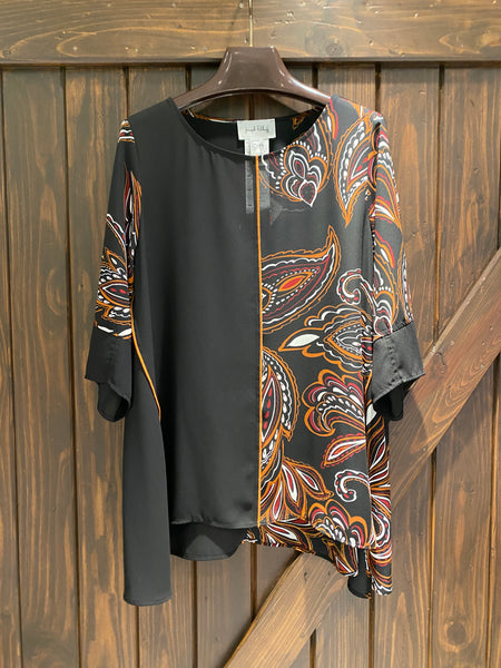 Joseph Ribkoff Black Paisley Print Blouse