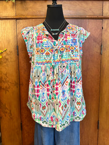 Ikat design with Embroidery Top