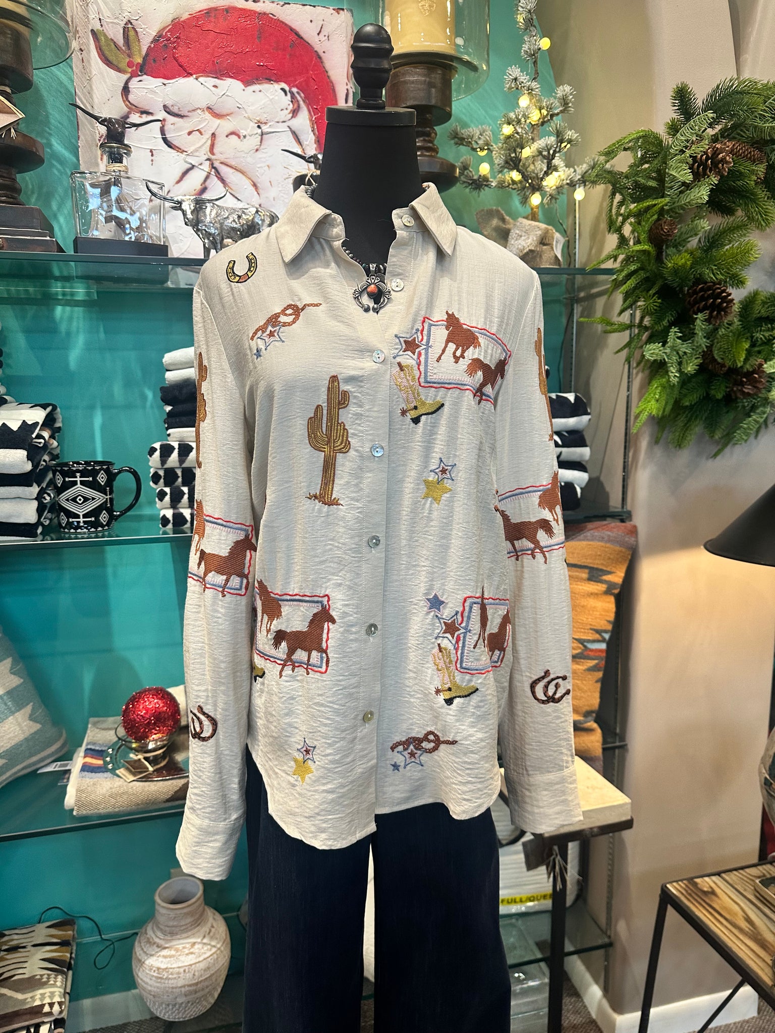 Blue B Western Embroidered Button Down