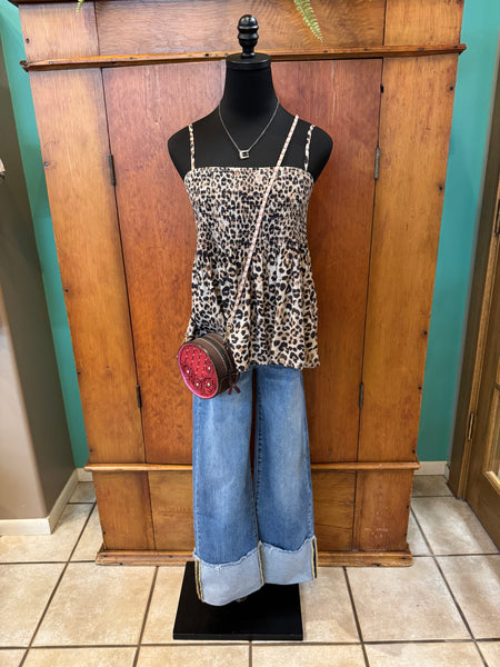 Smocked Leaopard Cami Top