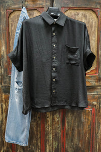 Button Front Short Sleeve Top