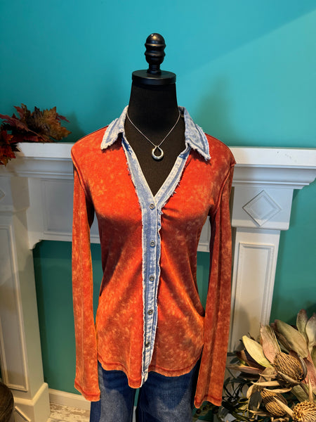 Mystree Thermal Washed Button Down Top