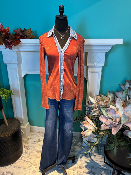 Mystree Thermal Washed Button Down Top