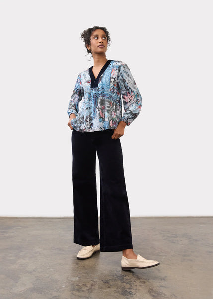 Olivia Wide Leg Corduroy Pant in Blueberry