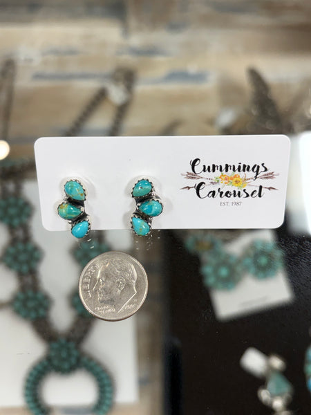 3 Stone Turquoise Earring