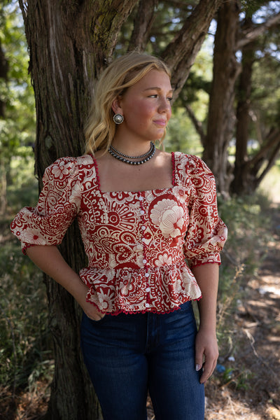 &Merci Scallop Lace Trim Top