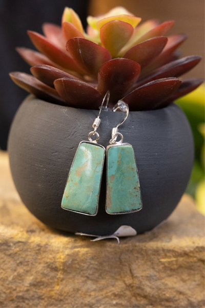 ALZ Wire Turquoise Slab with Silver Earrings