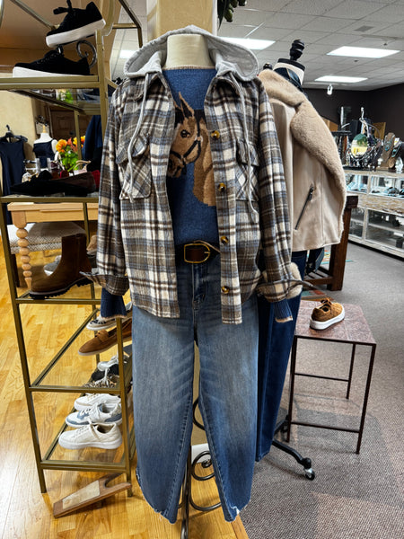 Plaid Shirt Shacket w/Hood