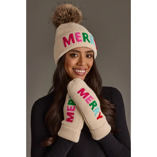 Merry Knit Mittens in Cream