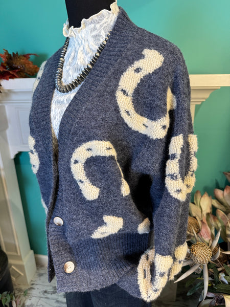 Ee:Some Textured Horse Shoe Button Front Cardigan