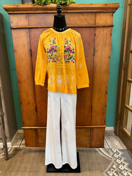 Johnny Was Pintuck Raglan Button Up Top