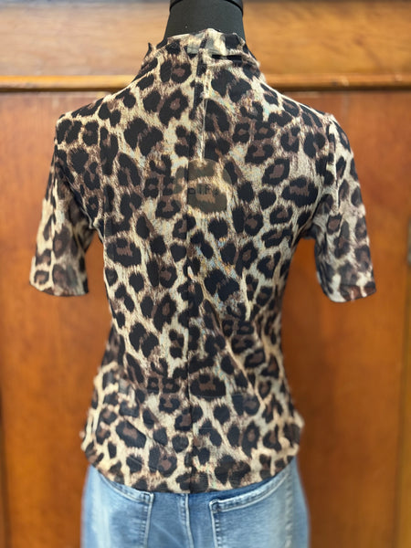 BiBi Leopard Mesh Short Sleeve Top